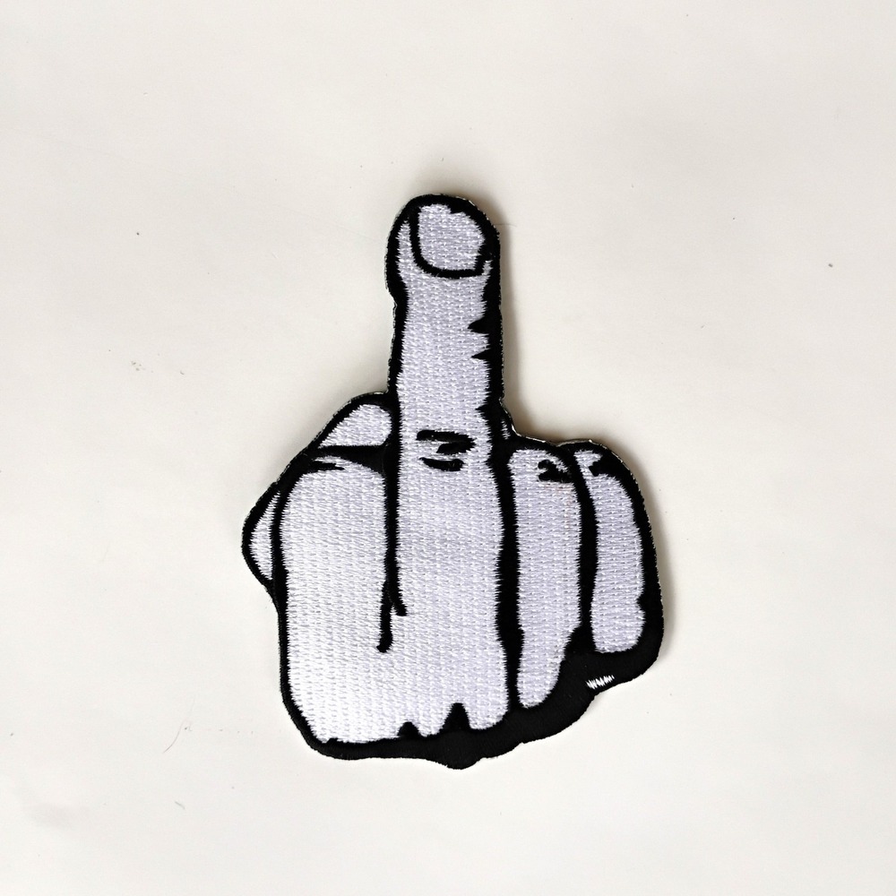 Middle Finger Embroidered Iron on Sew on Biker Patch Badge Flipping Birdie VTG